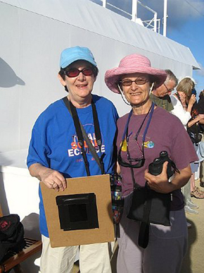Judith & Carol with Eclipse Viewing Tool
